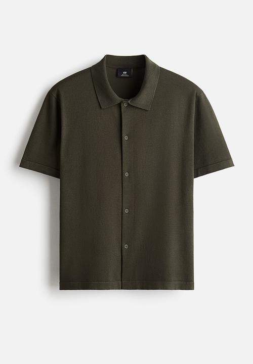 H&M - Regular fit knitted short-sleeved shirt - dark green