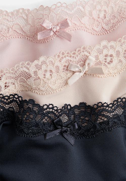 H&M - 3-pack microfibre and lace brazilian briefs - navy blue/light beige
