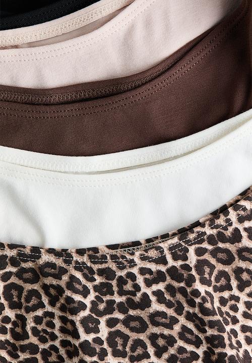 H&M - 5-pack cotton thong briefs -dark brown/leopard print 