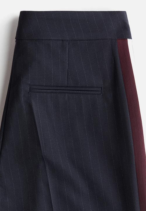 H&M - Side-striped tailored trousers - navy blue/pinstriped