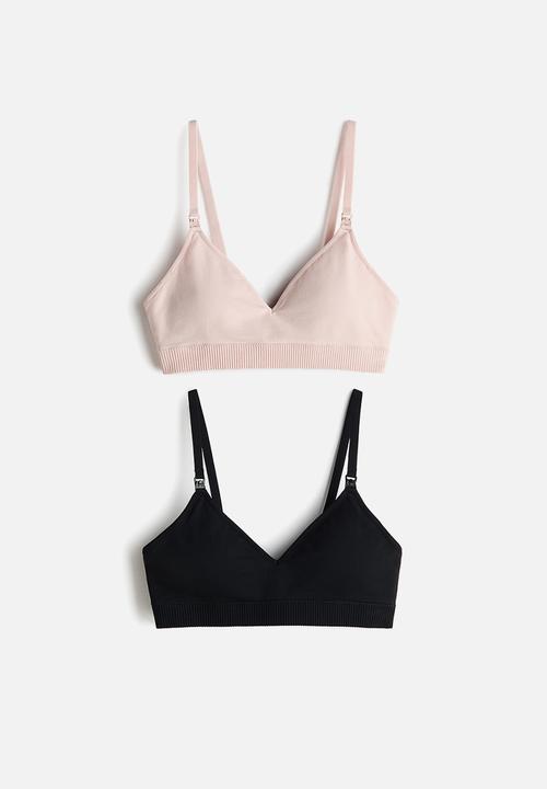 H&M - Mama 2-pack seamless padded nursing bras - powder pink/black