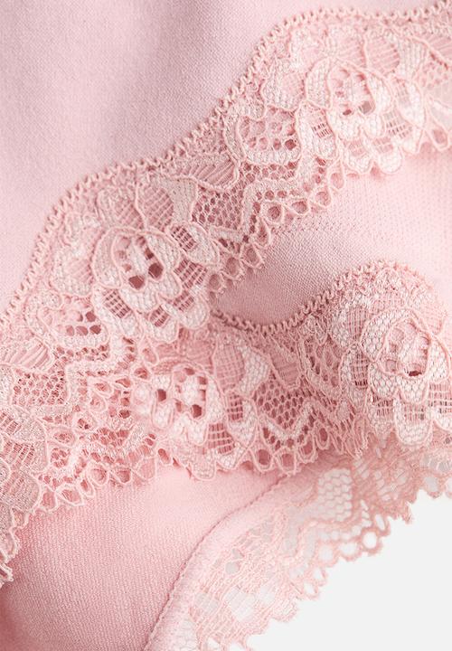 H&M - 2-Pack seamless lace-trimmed thong briefs - light pink
