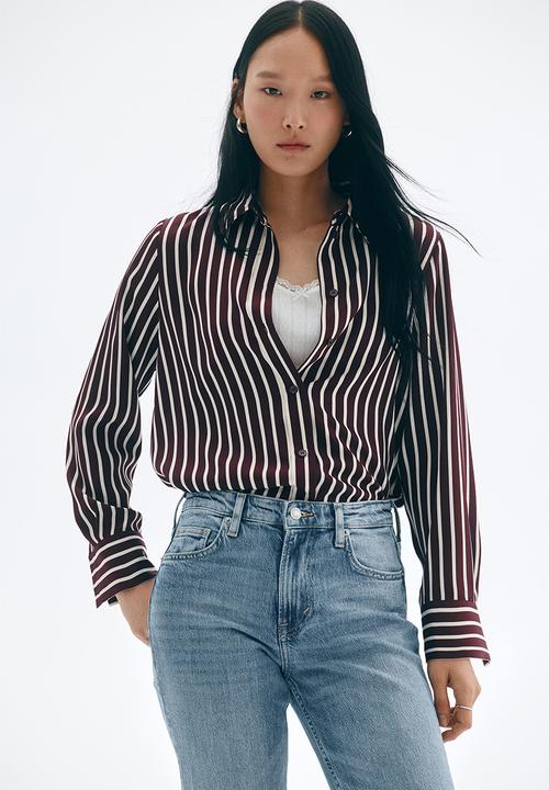 H&M - Shirt - burgundy striped 
