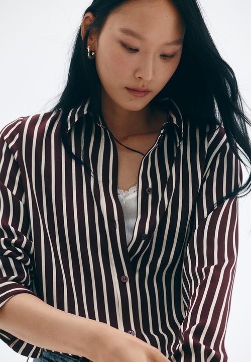 H&M - Shirt - burgundy striped 