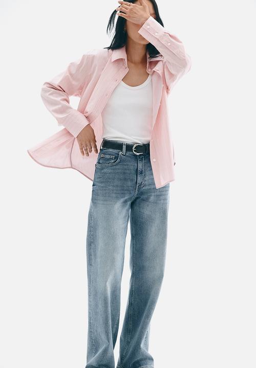 H&M - Poplin shirt - light pink/pinstriped