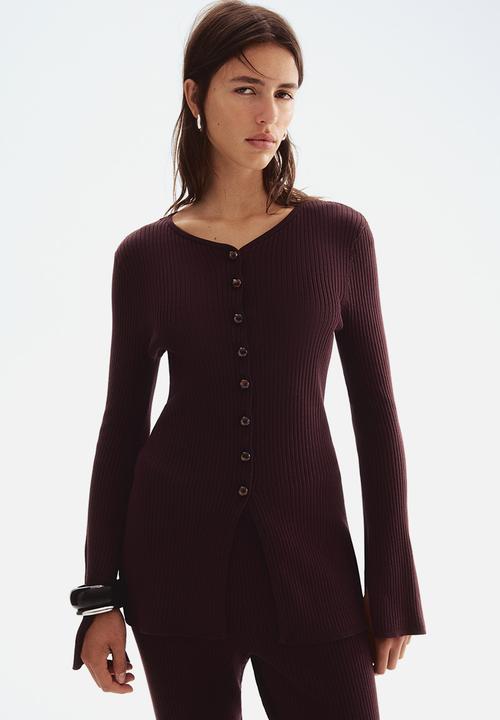 Rib-knit cardigan - dark brown - 1300632001