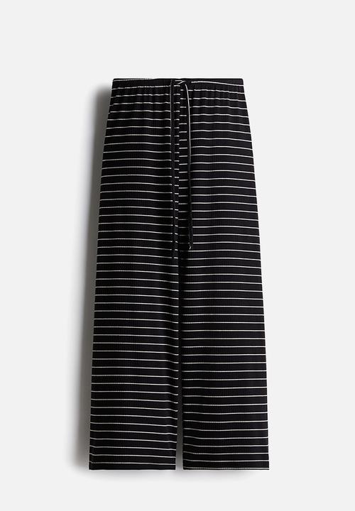 H&M - Cotton-blend trousers - black striped 