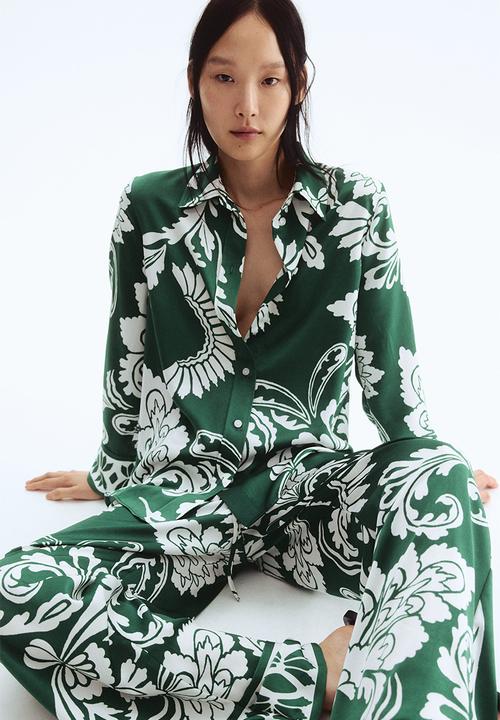 H&M - Patterned drawstring trousers - green/patterned
