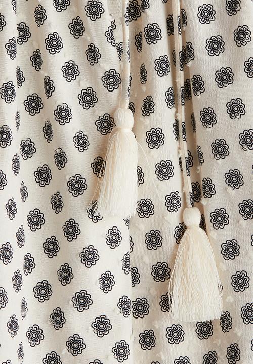 H&M - Tie-detail cotton dress - white floral 