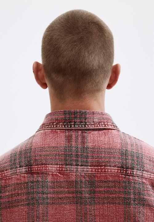 H&M - Loose fit washed flannel shirt - red/checked