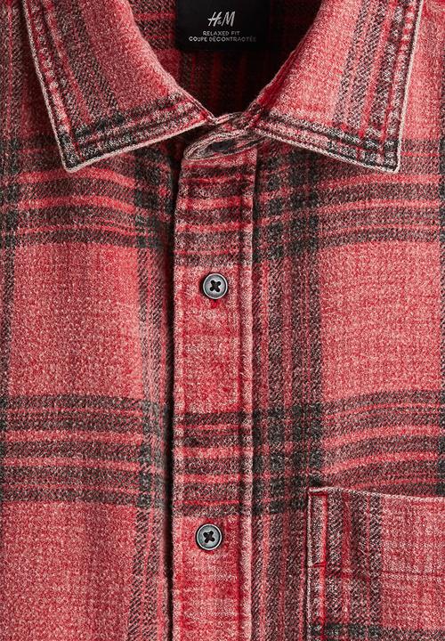 H&M - Loose fit washed flannel shirt - red/checked