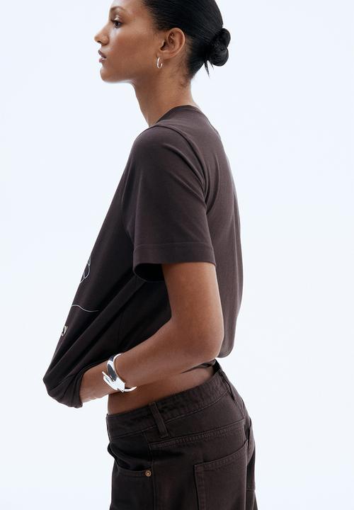H&M - Printed t-shirt - dark brown croissant