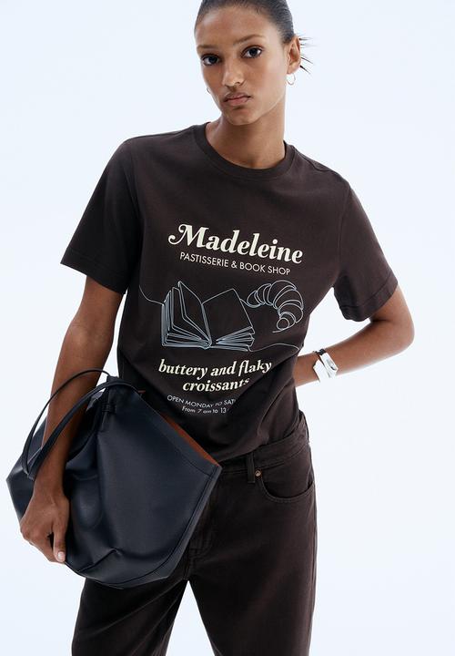 H&M - Printed t-shirt - dark brown croissant