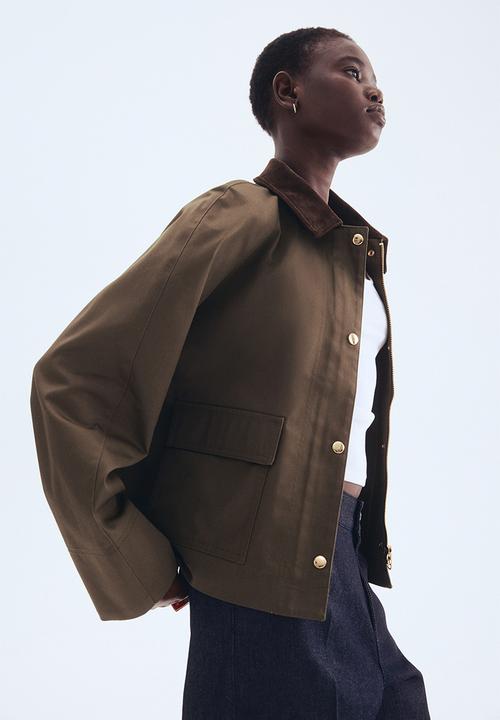 H&M - Corduroy-collar jacket - dark khaki green