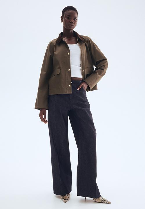 H&M - Corduroy-collar jacket - dark khaki green