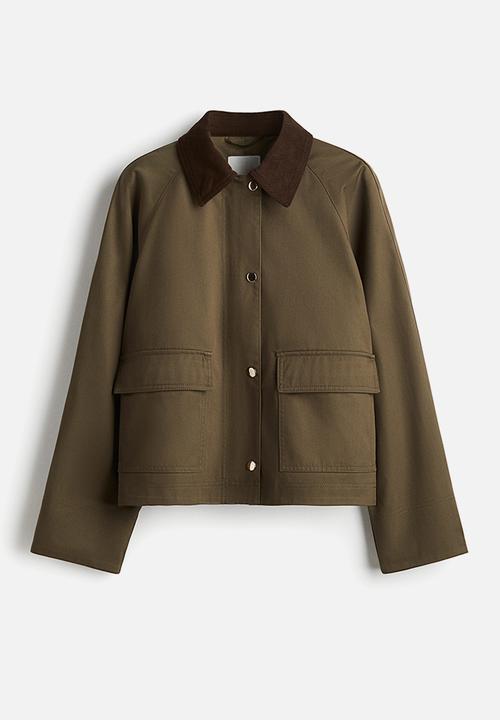 H&M - Corduroy-collar jacket - dark khaki green