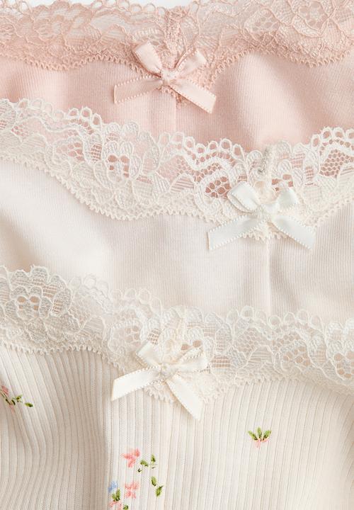 H&M - 3-pack cotton and lace hipster briefs - white,pink