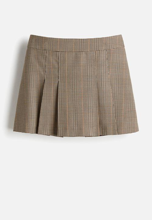 H&M - Pleated skort - dark beige checked