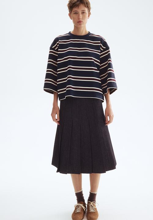 H&M - Loose-fit cotton top - navy blue/striped