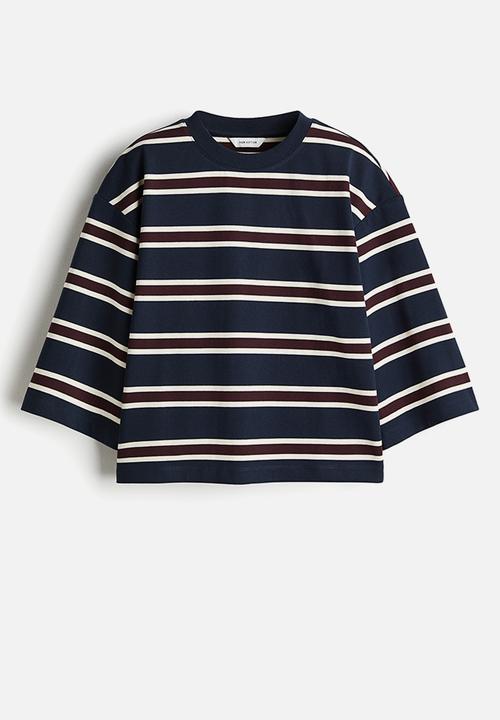 H&M - Loose-fit cotton top - navy blue/striped