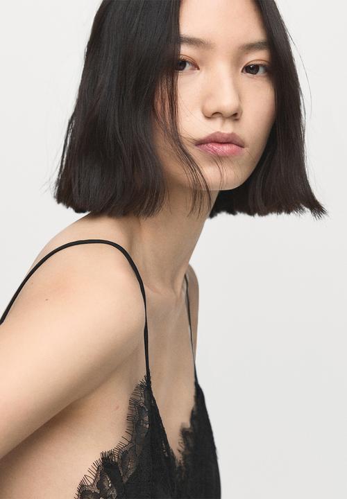 MANGO - Top pearl - black