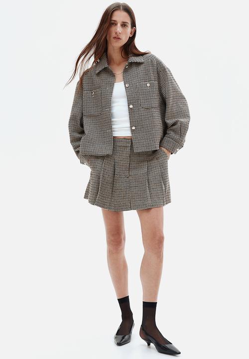 H&M - Pleated skort - light beige dogtooth pattern