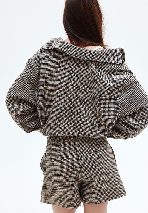 H&M - Pleated skort - light beige dogtooth pattern