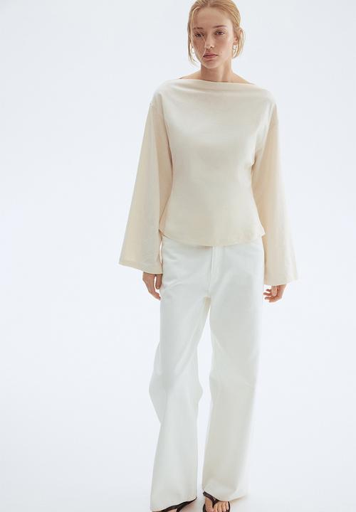 Boat-neck cotton top - cream - 1301320002