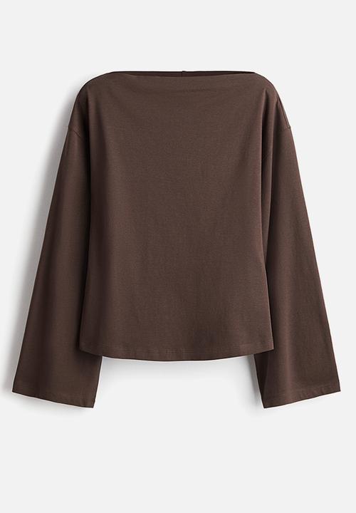 H&M - Boat-neck cotton top - dark brown
