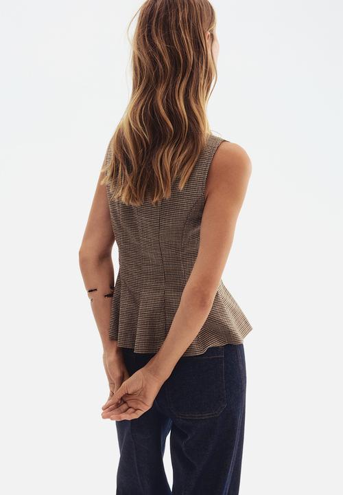 H&M - Peplum top - beige/checked