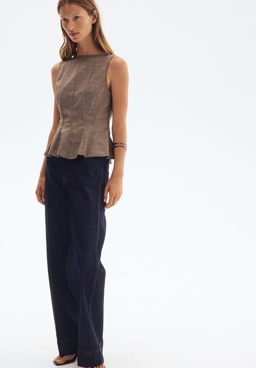 H&M - Peplum top - beige/checked
