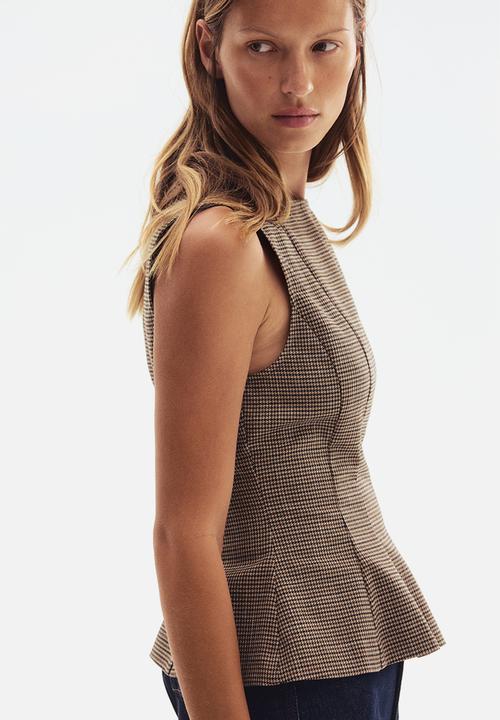 H&M - Peplum top - beige/checked