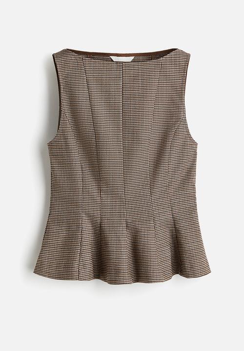 H&M - Peplum top - beige/checked