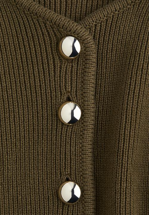 Rib-knit cotton cardigan - dark khaki green - 1295261002