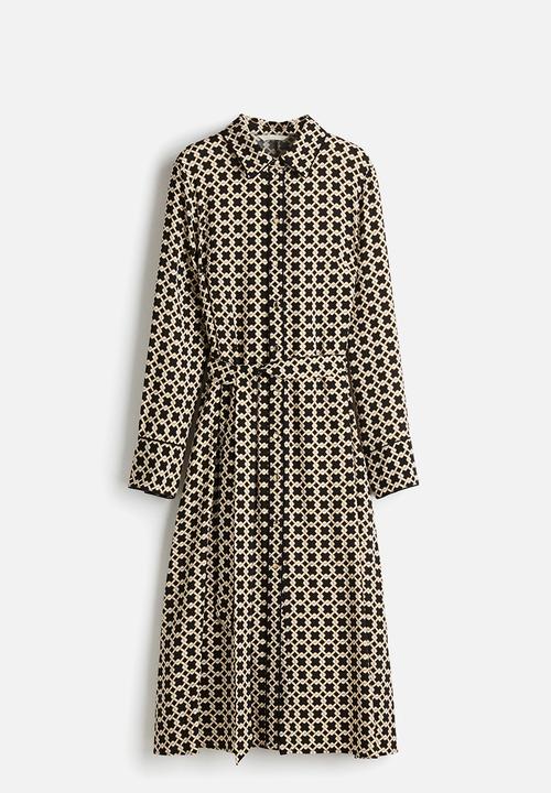 H&M - Tie-belt shirt dress - black/patterned 