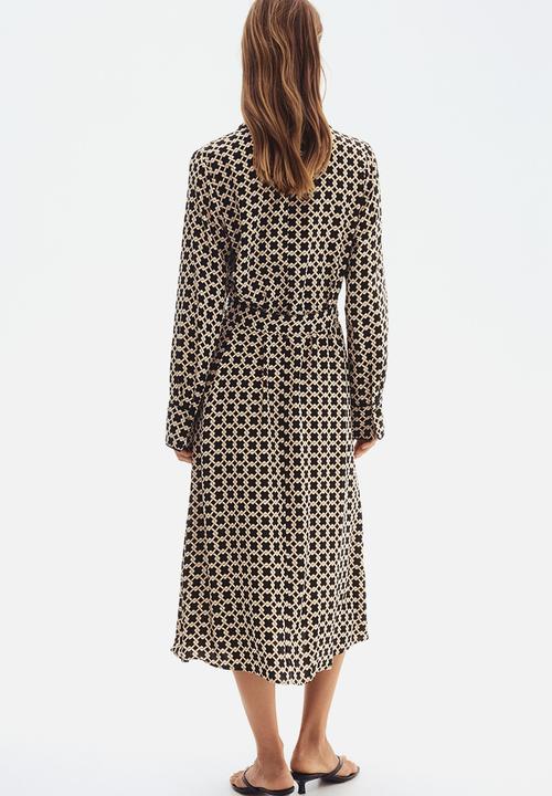H&M - Tie-belt shirt dress - black/patterned 