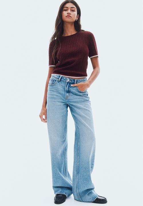 H&M - Cable-knit t-shirt -  burgundy 
