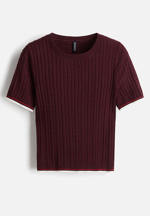 H&M - Cable-knit t-shirt -  burgundy 