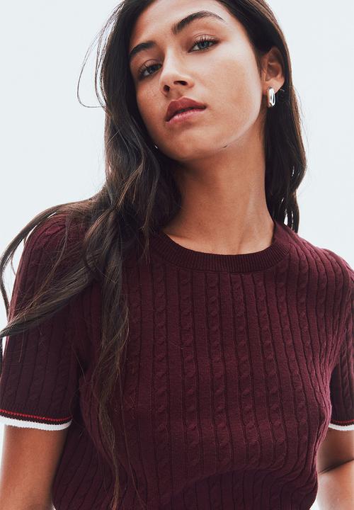 H&M - Cable-knit t-shirt -  burgundy 