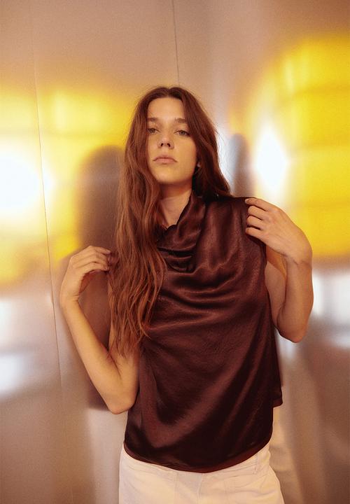 H&M - Cowl-neck satin top - burgundy