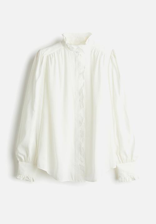 Oversized frill-trimmed blouse - white - 1309874001
