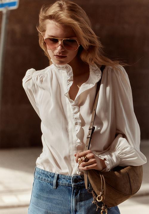 H&M - Oversized frill-trimmed blouse - white