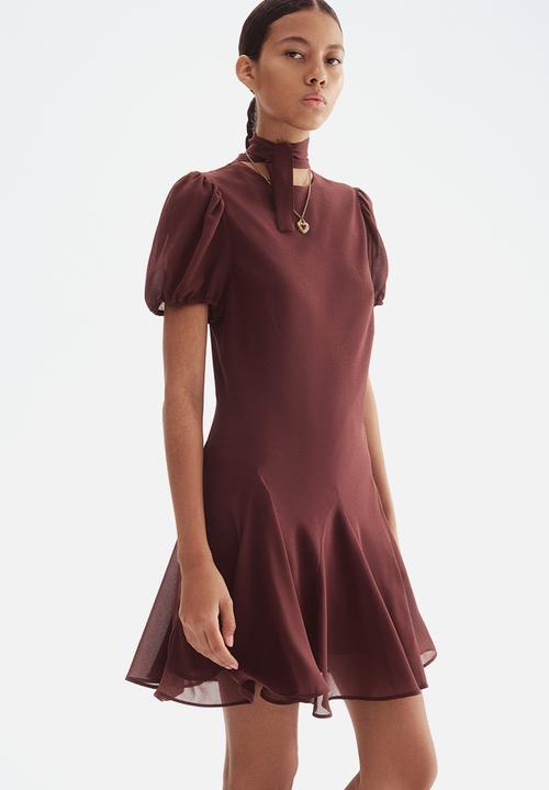 H&M - Tie-neck dress - burgundy 