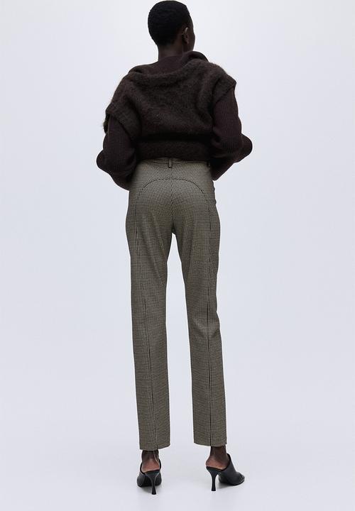 H&M - Fitted jersey trousers - light beige/dogtooth pattern 