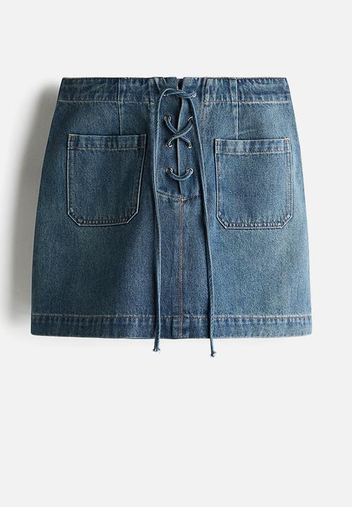 H&M - Denim lace-up mini skirt - denim blue