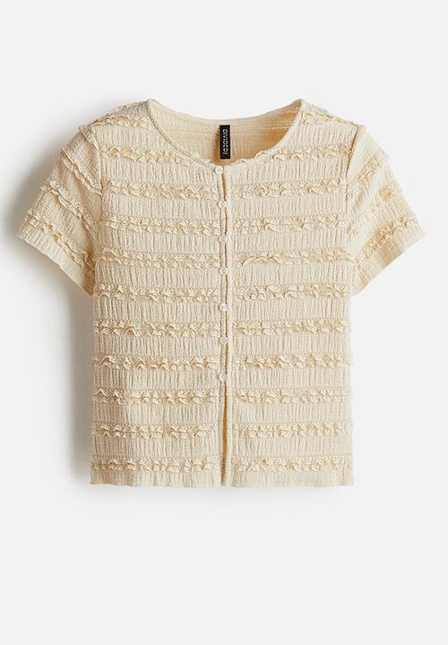H&M - Frill-trimmed button-front top - light beige