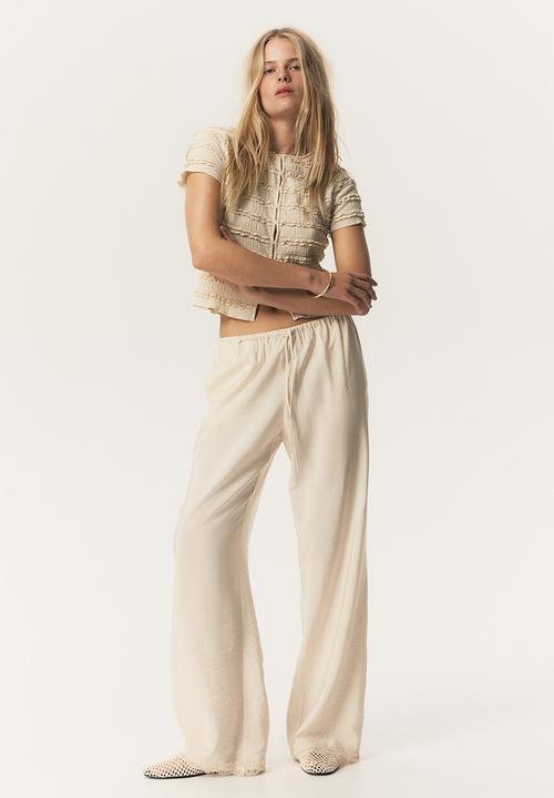 H&M - Frill-trimmed button-front top - light beige