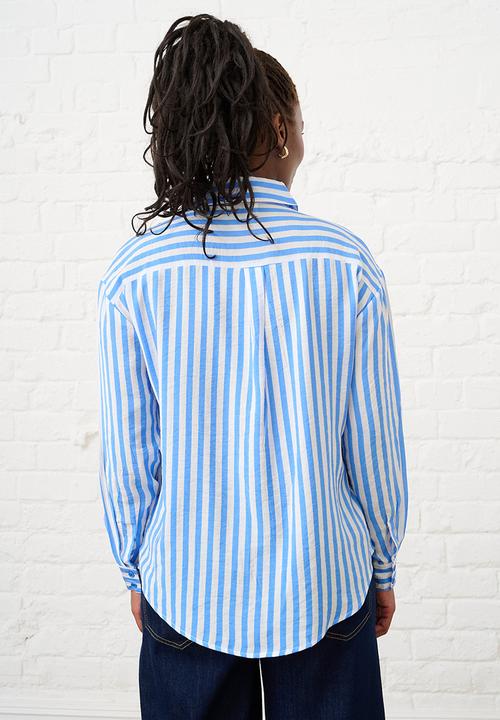 Me&B - Beaded Shirt in Blue Stripe - Blue