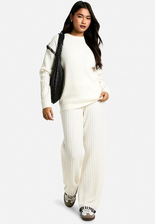 boohoo - Premium heavyweight contrast trim jumper and trouser knitte - ecru