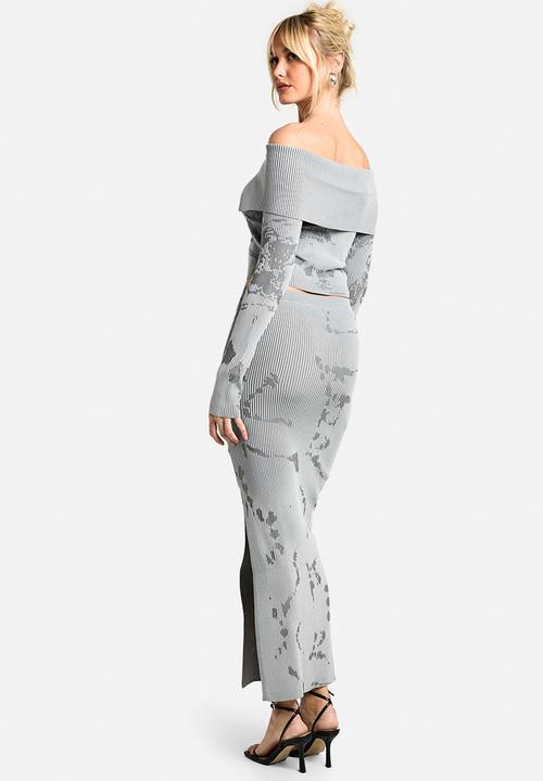 boohoo - Abstract floral knitted skirt co-ord - grey